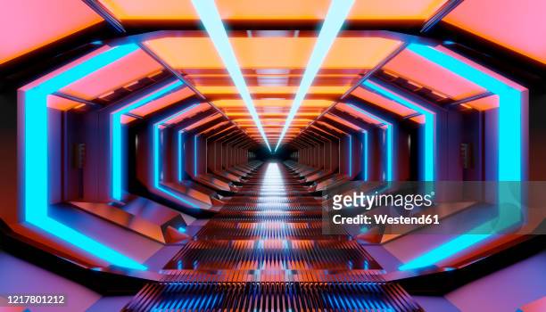 three dimensional render of futuristic corridor - indoors stock illustrations