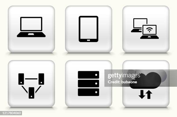 modern technology icon set - server computer white background stock illustrations
