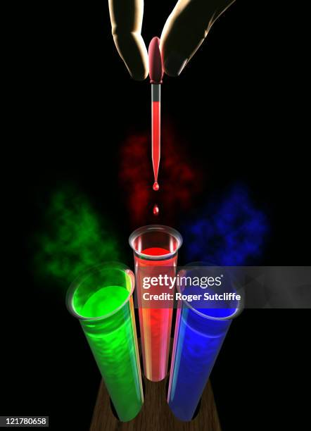 test tubes, computer generated image - reazione chimica foto e immagini stock