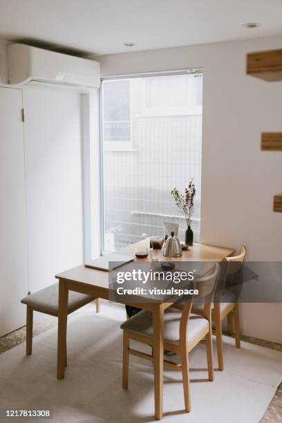 minimal style empty kitchen in the morning - minimalist living in japan stock pictures, royalty-free photos & images