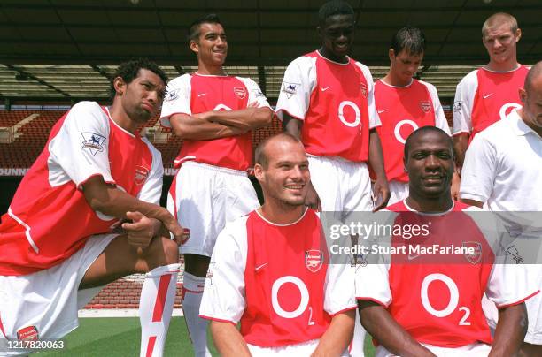 Jermaine Pennant, Freddie Ljungberg and Lauren of Arsenal during the Arsenal 1st team photocall on August 12, 2003 in London, England.