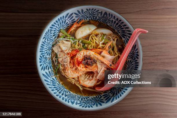 penang prawn noodle - top view - singapore food stock pictures, royalty-free photos & images