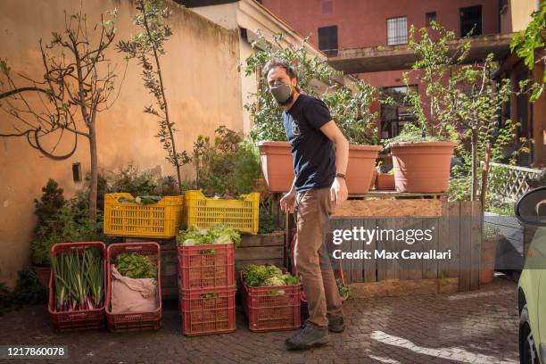 Cohousing in downtown distributes vegetables from biological farms to residents on April 09, 2020 in Bologna, Italy. There have been well over...