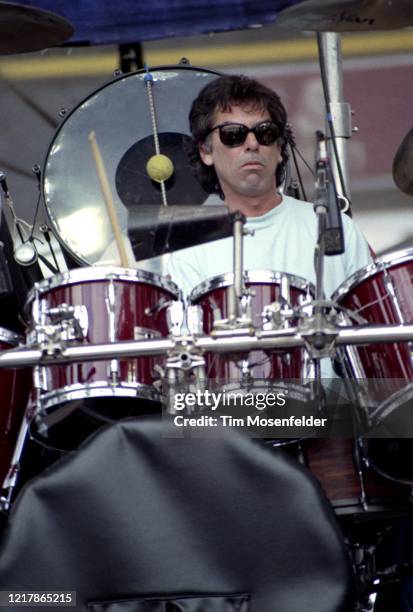 Mickey Hart of the Grateful Dead performs at Autzen Stadium on June 23, 1990 in Eugene, Oregon.