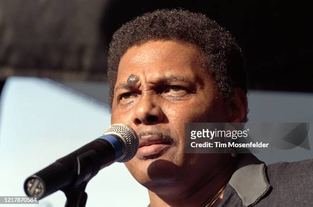 Aaron Neville of the Neville Brothers performs during New Orleans by the Bay at Shoreline Amphitheatre on May 19, 1991 in Mountain View, California.