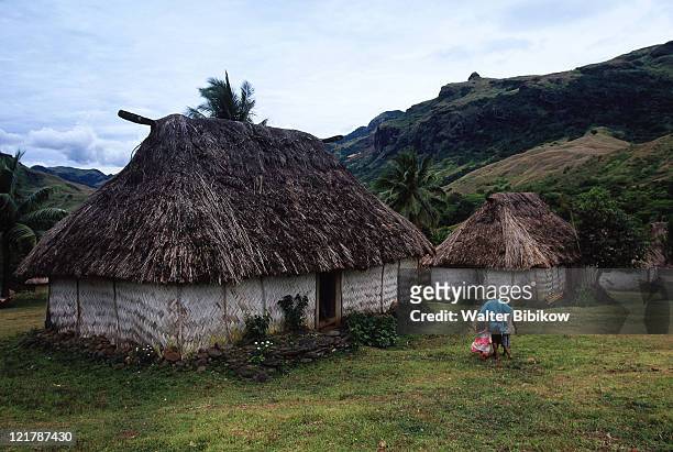 traditional bure houses, navala, viti levu - fiji hut stock pictures, royalty-free photos & images