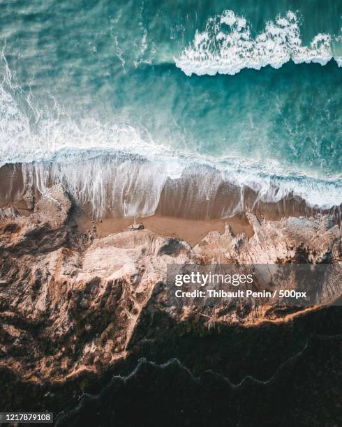 directly above view of coastline, biarritz, france - biarritz fotografías e imágenes de stock