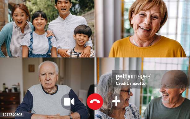 video call with friends and family - family zoom screen stock pictures, royalty-free photos & images