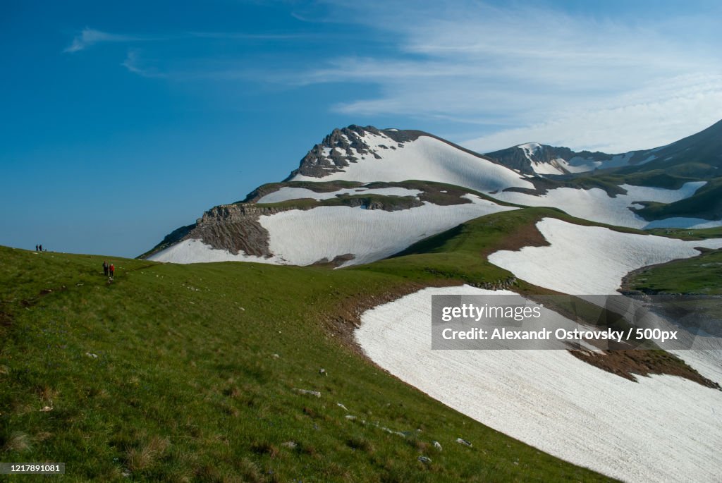 Landscape with snow-covered mountain, Kamennomostsky, Adygea, Russia