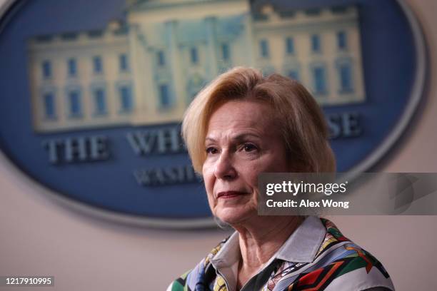 White House coronavirus response coordinator Deborah Birx listens during the daily coronavirus briefing in the Brady Press Briefing Room at the White...