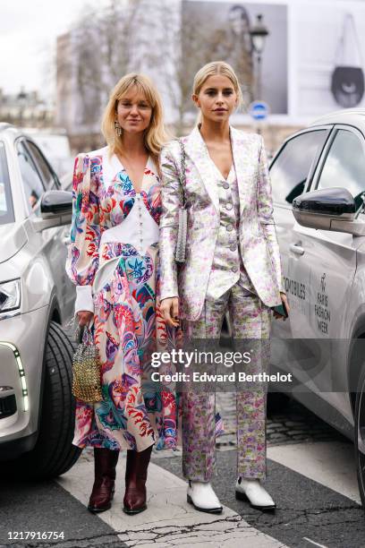 Jeanette Madsen and Caroline Daur are seen, outside Paco Rabanne, during Paris Fashion Week - Womenswear Fall/Winter 2020/2021, on February 27, 2020...