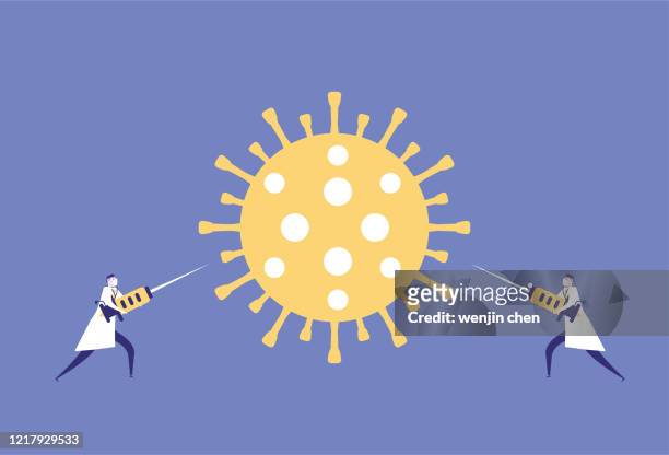 two doctors use needles to fight the virus - endemic stock illustrations