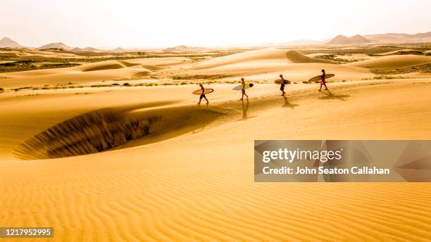 oman, surfers in the desert - oman stockfoto's en -beelden