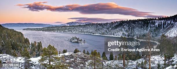 winter landscape at emerald bay, lake tahoe, california, usa - lake tahoe stock pictures, royalty-free photos & images