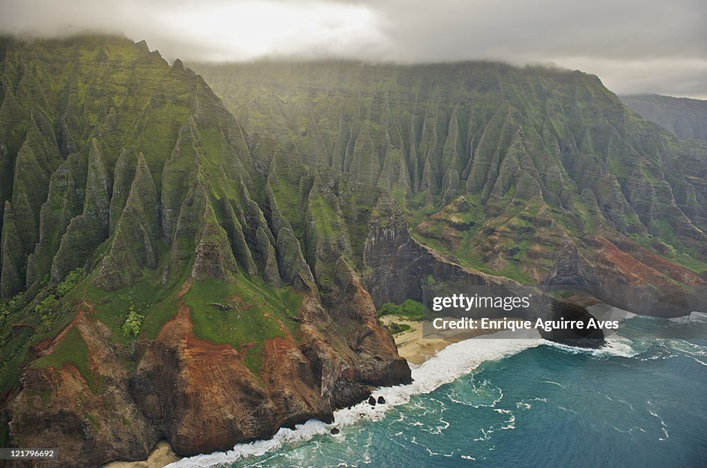 Aerial view of Na Pali Coast, Kauai, Hawaii