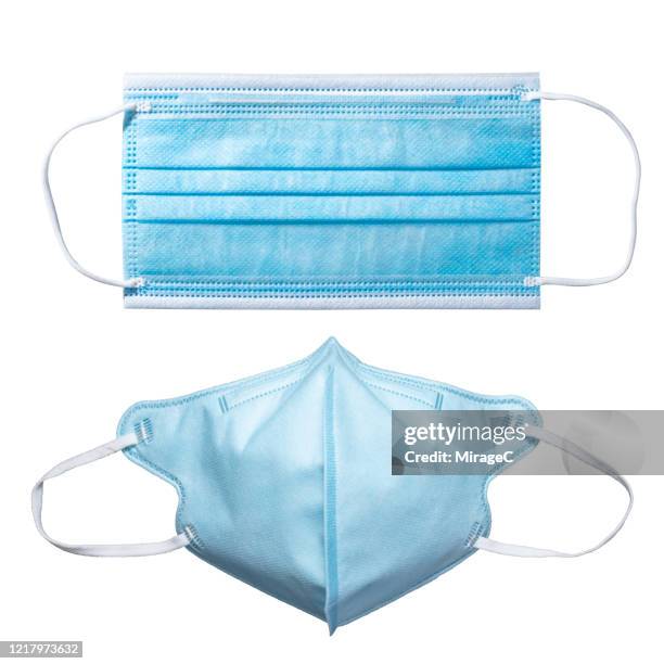 face masks on white - blue surgical mask stock pictures, royalty-free photos & images