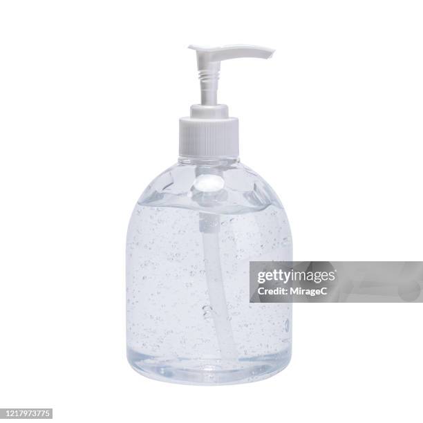 ethanol alcohol gel hand sanitizer on white - hand sanitiser - fotografias e filmes do acervo