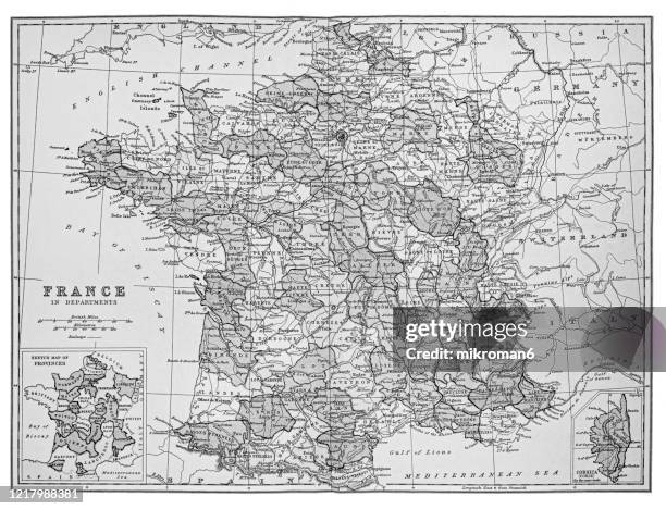 old map of france - published 1894. antique illustration, popular encyclopedia published 1894. copyright has expired on this artwork - map paris photos et images de collection