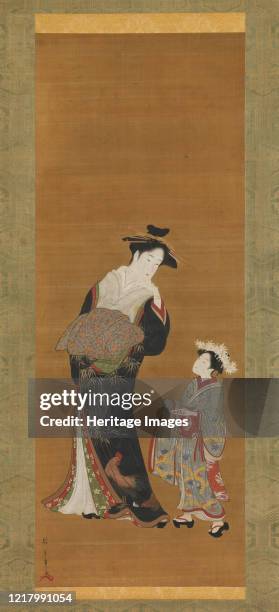 Courtesan and Her Attendant, 18th century. Artist Shunsho.