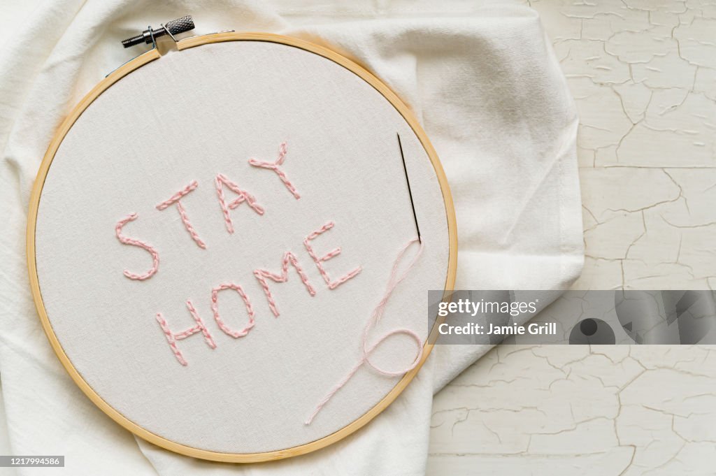Stay Home embroidery