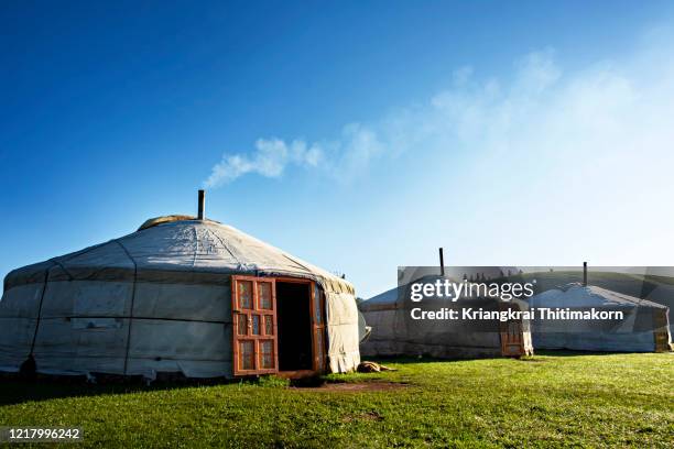 a traditional yurt or ger in mongolia. - yurt stock pictures, royalty-free photos & images