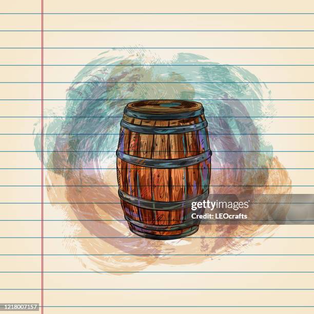 wine barrel drawing on ruled paper - wine barrel stock illustrations