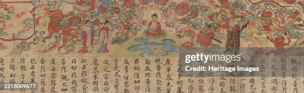 Scene from The Illustrated Sutra of Past and Present Karma , late 13th century. Temptation of the prince by the demon king Mara. Kamakura period ....