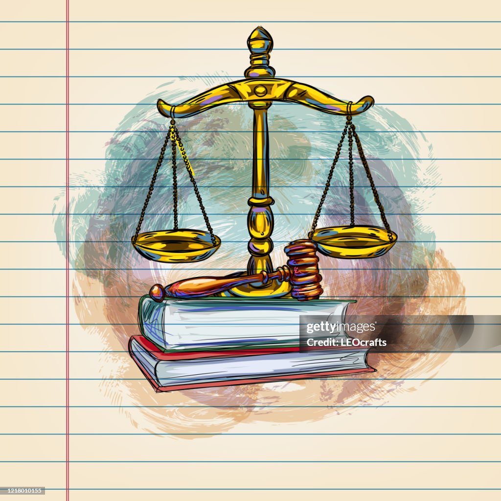 Dibujo De Escalas De Justicia En Papel Reglado Ilustración de stock - Getty  Images