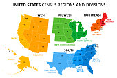 Map of United States split into Census regions and divisions