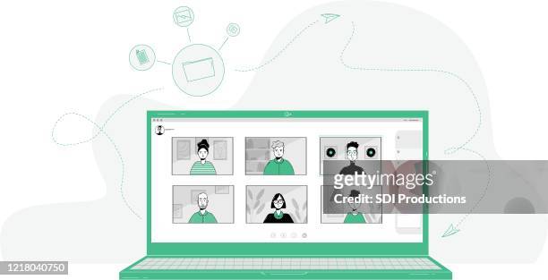 illustrazioni stock, clip art, cartoni animati e icone di tendenza di 20200331_ill_workfromhomevector - videoconferenza