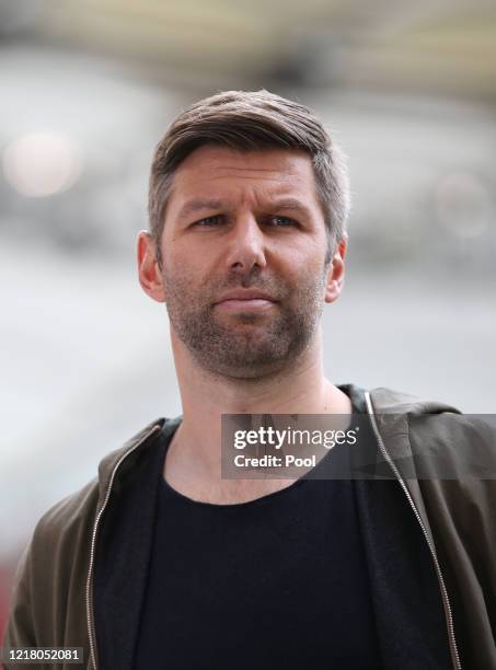 Thomas Hitzlsperger, CEO of VfB Stuttgart gives an interview before the game the Second Bundesliga match between VfB Stuttgart and VfL Osnabrück at...