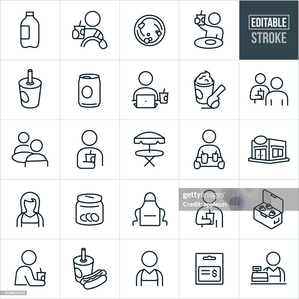 Soft Drink Thin Line Icons - Editable Stroke