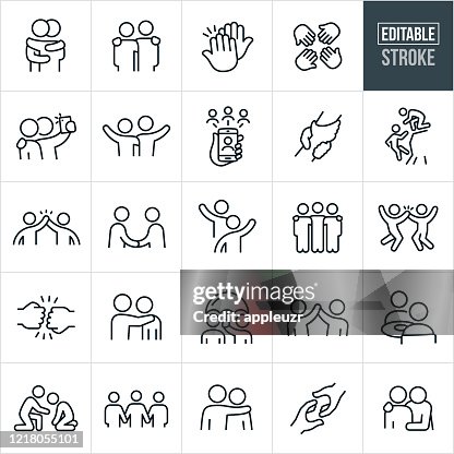 Vriendschap Thin Line Iconen - Bewerkbare Slag Vriendschap Thin Line Iconen - Bewerkbare Slag