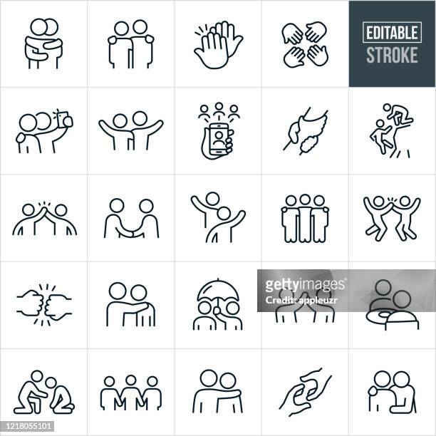 friendship thin line icons - editable stroke - care stock illustrations