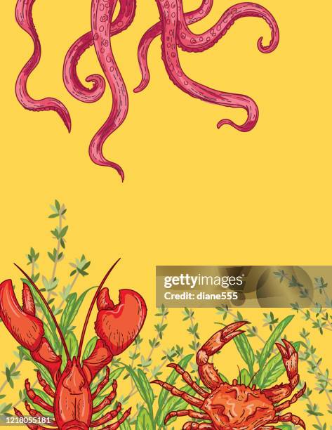seafood border - surf and turf stock illustrations