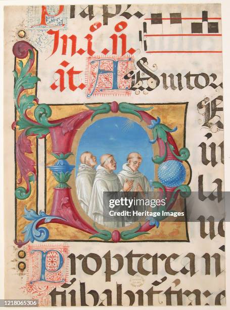 Manuscript Illumination with Singing Monks in an Initial D, from a Psalter, 1501-2. Artist Girolamo dai Libri.