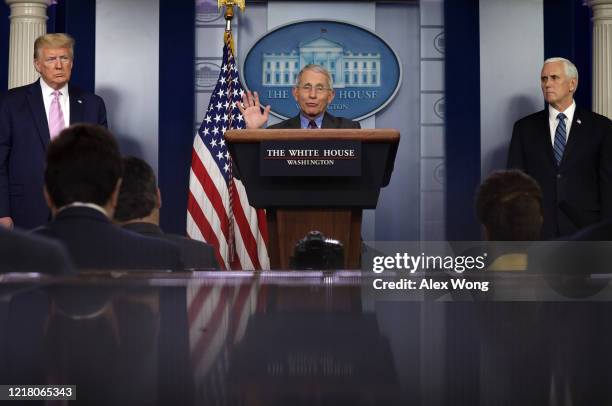 Dr. Anthony Fauci, Director of the National Institute of Allergy and Infectious Diseases speaks as U.S. President Donald Trump and Vice President...