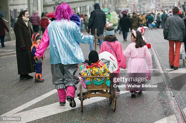 basel, fasnacht carnival, children's parade - fiesta stock-fotos und bilder
