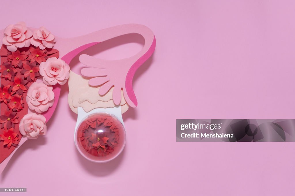 The creative concept of endometrioid ovarian cyst. Copy space for text