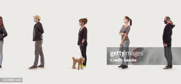 group of people in queue, social distancing concept - instructions stock pictures, royalty-free photos & images