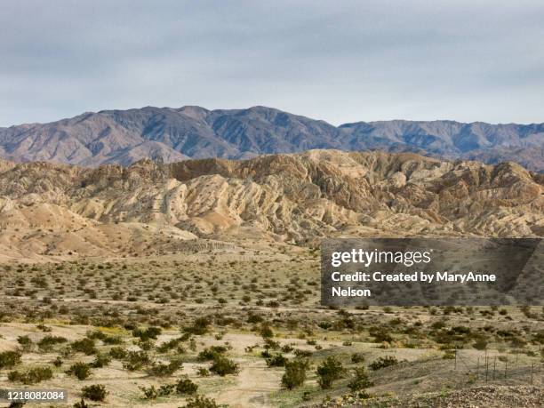 trail to san andreas and mountain range - indio california stock pictures, royalty-free photos & images