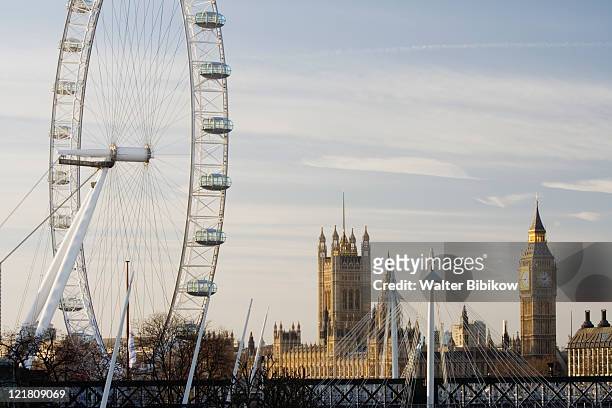 london eye and houses of parliament - millennium wheel stock pictures, royalty-free photos & images