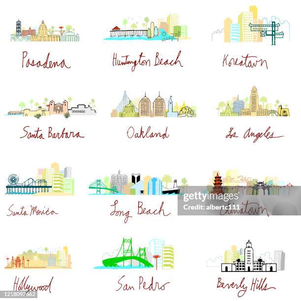 stockillustraties, clipart, cartoons en iconen met grillige california cityscape series - pasadena los angeles