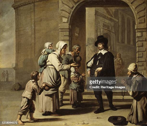 Beggars at a Doorway, . Artist Master of the Beguins, Abraham Willemsens.