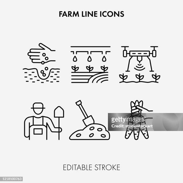 illustrations, cliparts, dessins animés et icônes de icônes de ligne d’agriculture. accident vasculaire cérébral modifiable - sac de jute