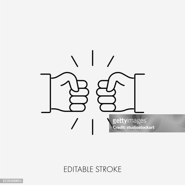 fist bumping. cute simple cartoon design. editable stroke - strength icon stock illustrations