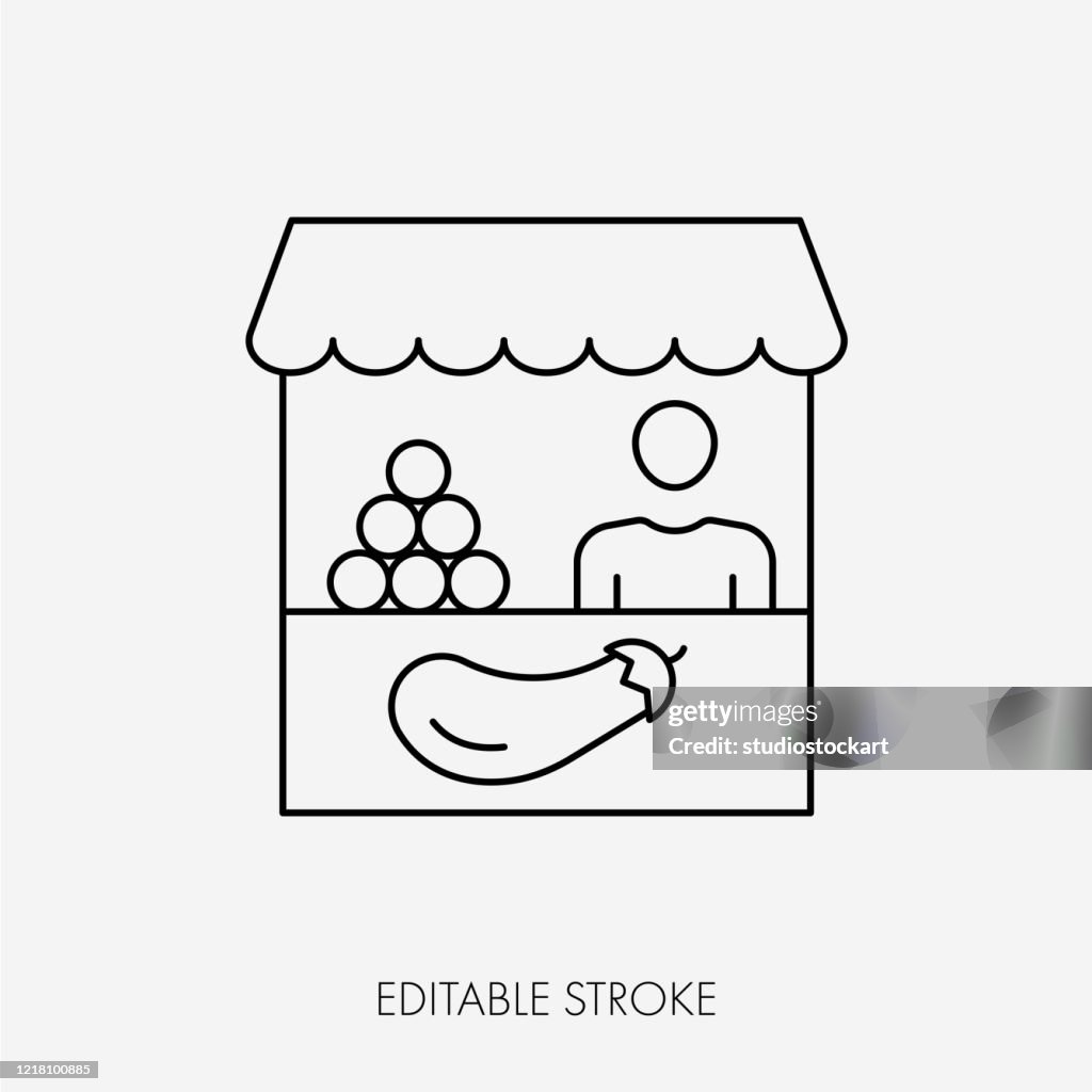 Vector Farmers Market Stall. Bewerkbare lijn