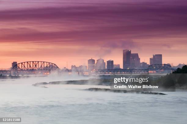 city skyline along ohio river and morning fog - ohio river stock pictures, royalty-free photos & images