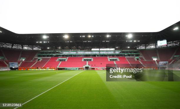 General view inside the stadium prior to the Bundesliga match between FC Augsburg and 1. FC Koeln at WWK-Arena on June 7, 2020 in Augsburg, Germany.