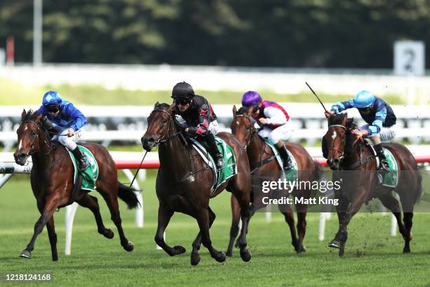 Glen Boss riding Away Game wins Race 4 Heineken 3 Percy Sykes Stakes during Sydney Racing The Championships Day 2 Queen Elizabeth Stakes Day at Royal...